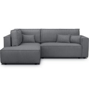 Canapé d'angle gauche ouvert convertible 3 pl., velours côt…