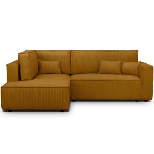 Canapé d'angle gauche ouvert convertible 3 pl., velours côt…