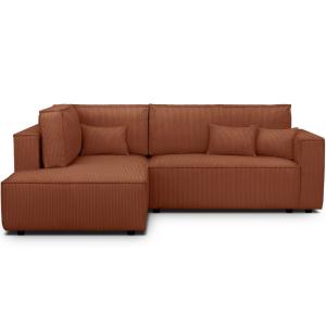 Canapé d'angle gauche ouvert convertible 3 pl., velours côt…