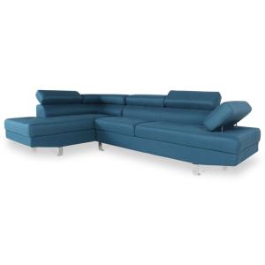Canapé d'angle gauche têtières relevables 5 places tissu bl…