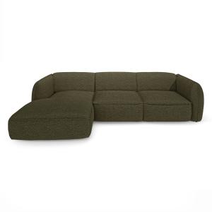 Canapé d'angle gauche tissu bouclette vert olive