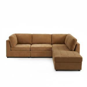 Canapé d'angle modulable 5 pièces tissu chenille écureuil