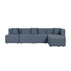Canapé d'angle modulable 5 places en tissu bleu