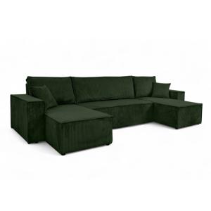 Canapé d'angle panoramique 6 places velours côtelé vert fon…