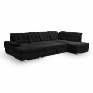 Canapé d’angle panoramique coffre - velours côtelé noir