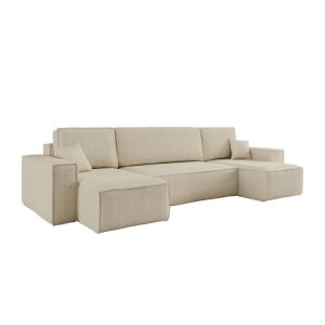Canapé d'angle panoramique convertible 5 places tissu boucl…