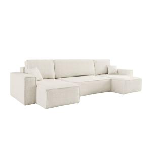 Canapé d'angle panoramique convertible 5 places tissu boucl…