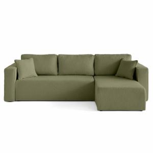 Canapé d'angle réversible 4 places en tissu bouclette vert
