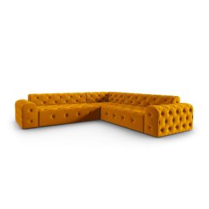 Canapé d'angle réversible 5 places en tissu velours jaune