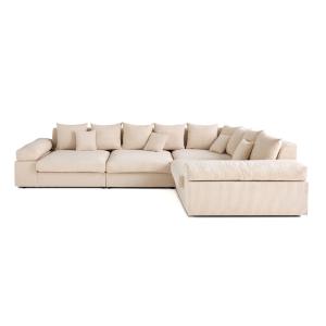 Canapé d'angle réversible 5 places en velours côtelé beige…