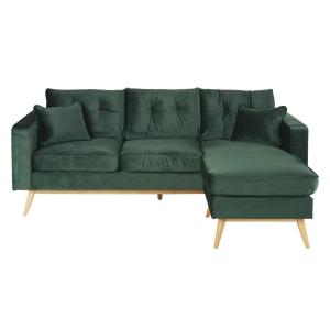 Canapé d'angle style scandinave 4/5 places en velours vert