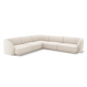 Canapé d'angle symétrique 5 places en tissu velours beige c…