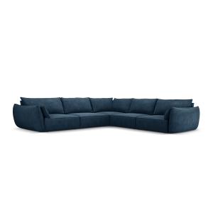 Canapé d'angle symétrique 7 places en tissu chenille bleu r…