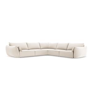 Canapé d'angle symétrique 7 places en tissu velours beige c…