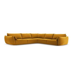 Canapé d'angle symétrique 7 places en tissu velours jaune