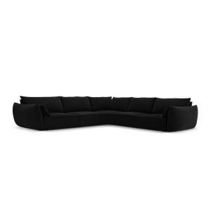 Canapé d'angle symétrique 7 places en tissu velours noir