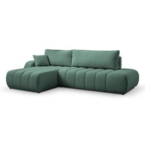 Canapé d'angle tissu bouclette vert olive 4 places