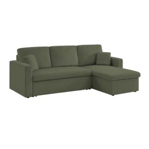 Canapé d'angle velours côtelé kaki foncé avec coffre