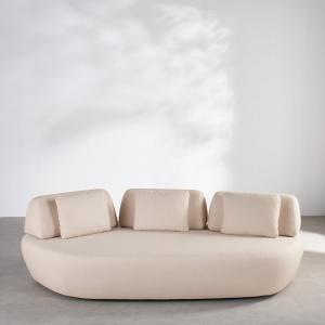 Canapé de jardin 3 places en textile beige