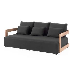 Canapé de jardin 3 places en tissu gris foncé et teck