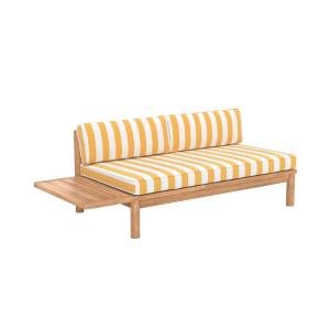 Canapé de jardin en teck massif et coussins rayés jaunes 2…