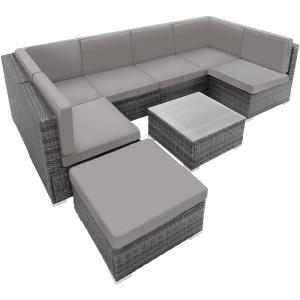 Canapé de jardin lounge en résine tressée et acier pour 7 p…
