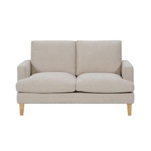Canapé droit 2 places en tissu beige pieds bois naturel