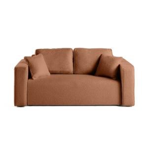 Canapé droit 2 places en tissu bouclette terracotta