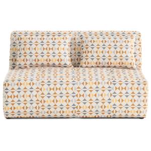Canapé droit 2 places en tissu gris / orange