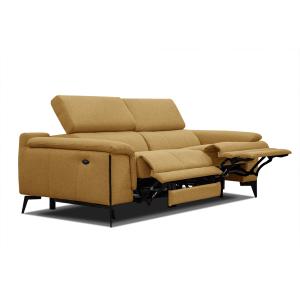 Canapé droit 3 places avec 2 relax électriques tissu jaune