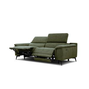 Canapé droit 3 places avec 2 relax électriques tissu vert