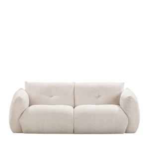 Canapé droit 3 places en tissu à dossier capitonné - Écru…