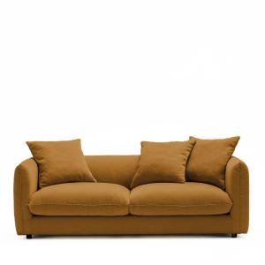 Canapé droit 3 places en tissu - Jaune moutarde