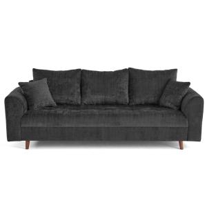 Canapé droit 3 places en velours texturé gris anthracite