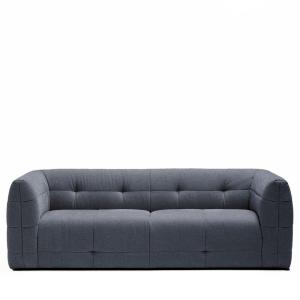 Canapé droit 4 places en tissu à effet capitonné - Bleu den…