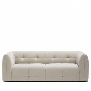 Canapé droit 4 places en tissu à effet capitonné - Naturel…