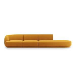 Canapé droit 4 places en tissu velours jaune