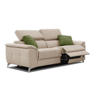 Canapé droit avec 2 relax électriques tissu beige et vert
