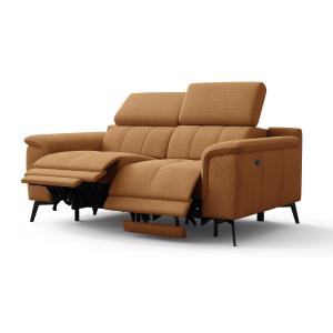 Canapé droit avec 2 relax électriques tissu orange