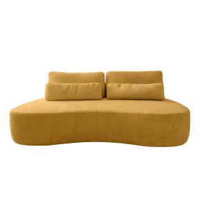 Canapé droit convertible 3 places en tissu bouclette jaune