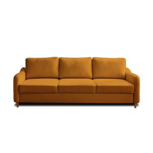 Canapé droit convertible 3 places en tissu jaune