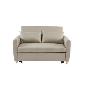 Canapé droit convertible en tissu 2 places beige