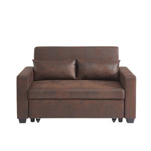 Canapé droit convertible en tissu 2 places marron