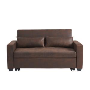 Canapé droit convertible en tissu 3 places marron