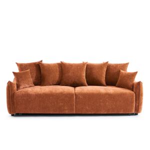 Canapé droit convertible en tissu 3 places terracotta