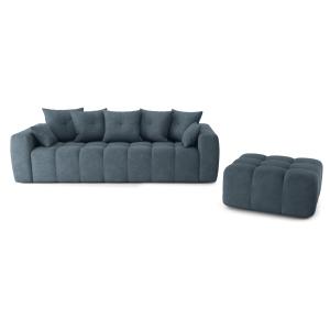 Canapé droit convertible en tissu 4 places bleu gris