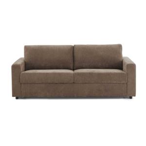 Canapé droit convertible en tissu 4 places marron