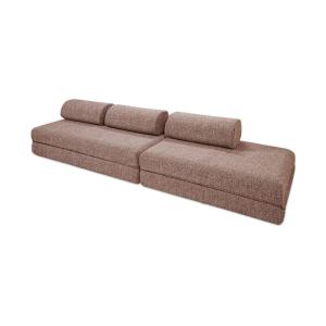 Canapé droit convertible et modulable 5 places en tweed rou…