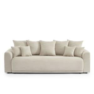 Canapé droit convertible velours 3 places beige