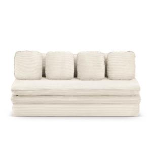 Canapé droit convertible velours côtelé 3 places écru